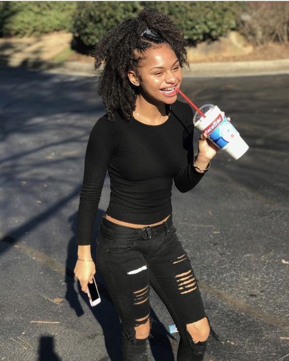 Looking sharp for school, she's looking beautiful in black and treating herself to a frosty snack!: Strapless dress,  Shoulder strap  