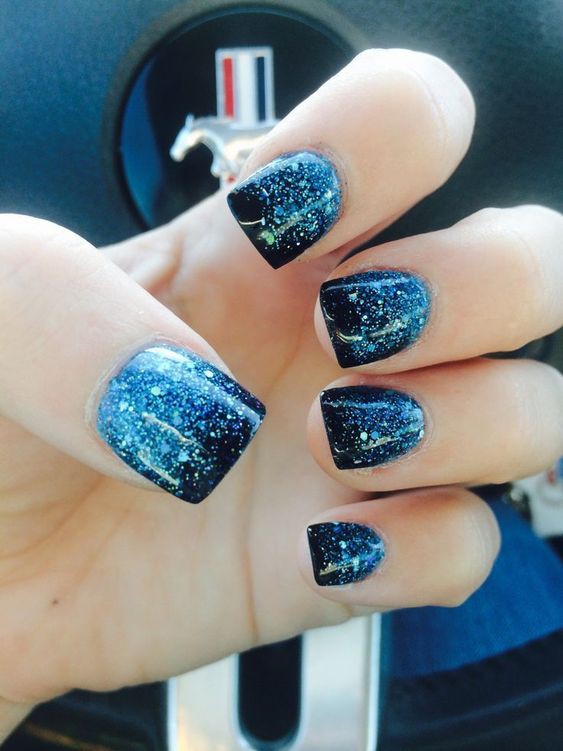 Black and blue nail designs: Nail art,  Gel nails,  Blue nails,  Nail salon  