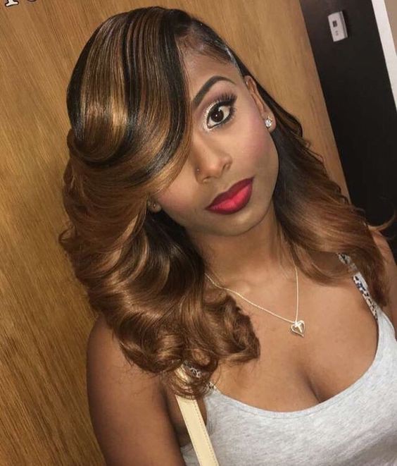 Side Part Sew In With Bang On Stylevore