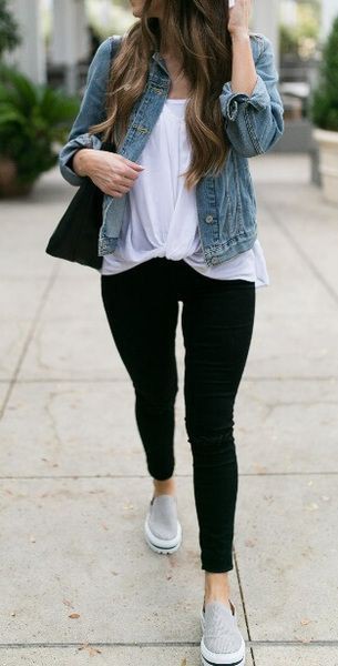 denim jacket with leggings