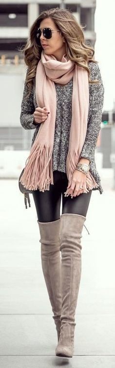 Dressy winter outfits for women: winter outfits,  Over-The-Knee Boot,  Boot Outfits,  Legging Outfits  