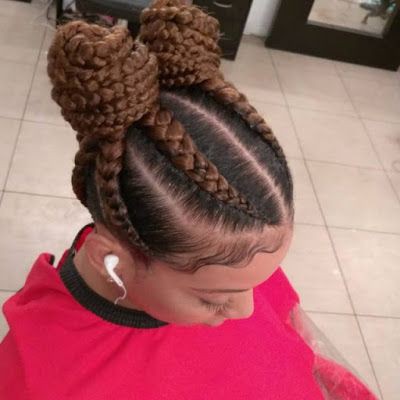 Ghana braids two buns on Stylevore