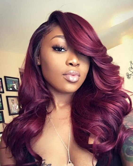 Burgundy frontal, Lace wig, Brazilian Virgin: Lace wig,  Afro-Textured Hair,  Hairstyle Ideas,  Prom Hairstyles,  Body Goals  
