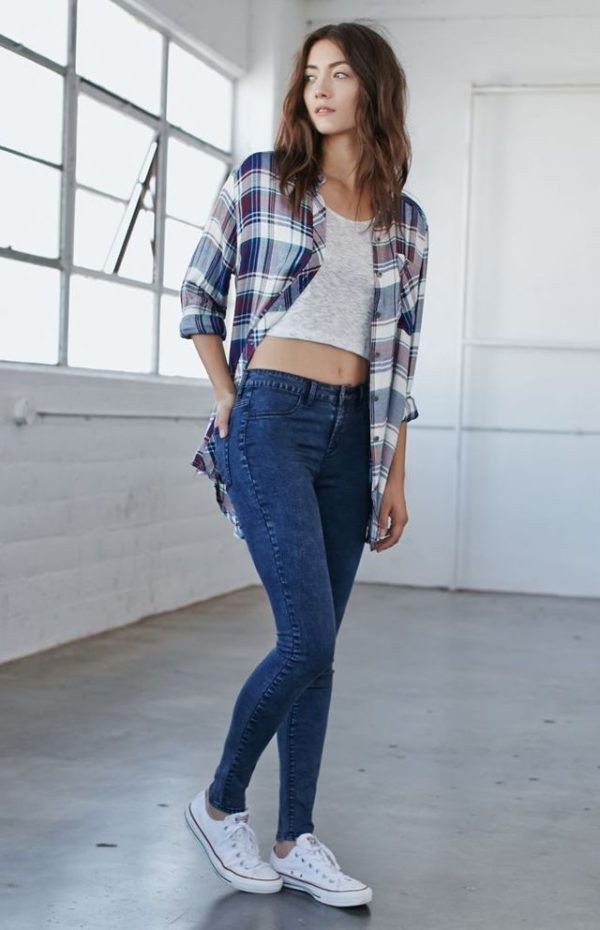 blue flannel outfit