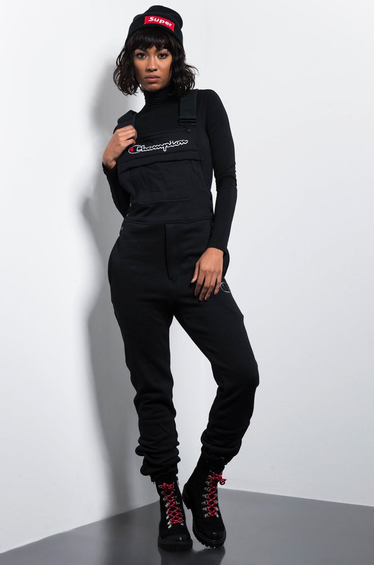 champion superfleece black crop overall bib top