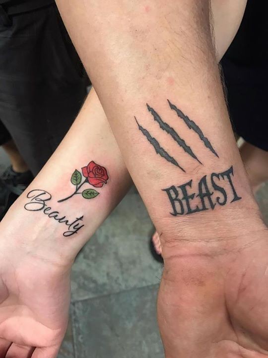 His and her beauty and the beast tattoos: Hot Girls,  Body piercing  