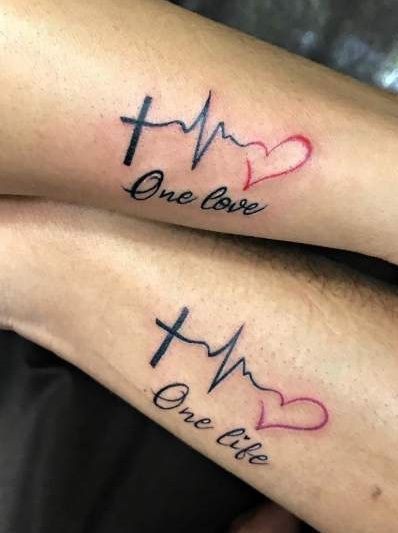 Heart beat couple tattoo, iPhone X, Desktop Wallpaper: Couple Tattoo  