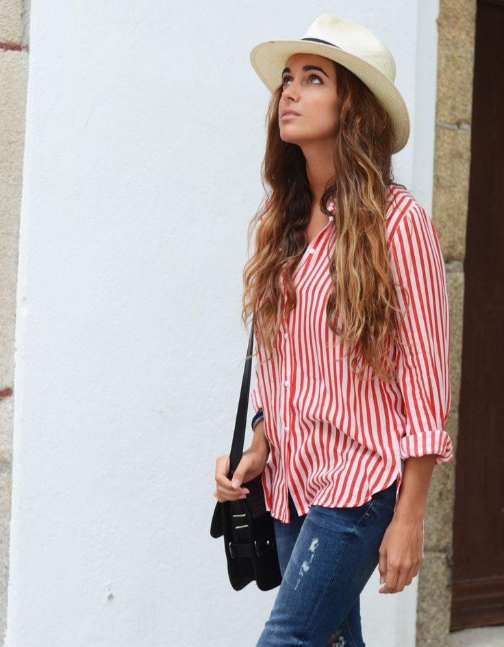 Evergreen vertical Red And White striped shirt on Stylevore
