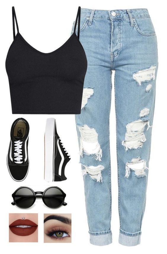 You must see these great ripped jeans polyvore, Ripped jeans: Slim-Fit Pants,  Mom jeans,  School Outfit Ideas  