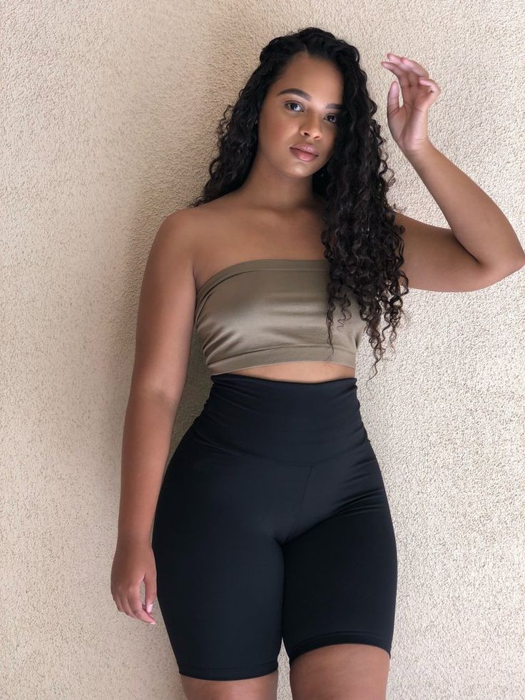 Pretty black girl in tube top | Cute black girl: Sleeveless shirt,  Maternity clothing,  Cycling shorts,  Chubby Girl attire  