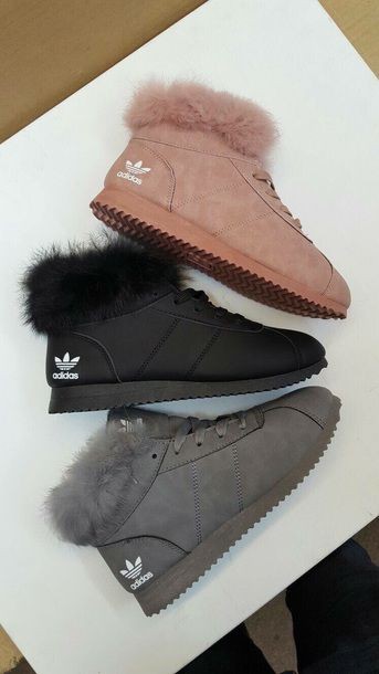 black adidas boots with fur