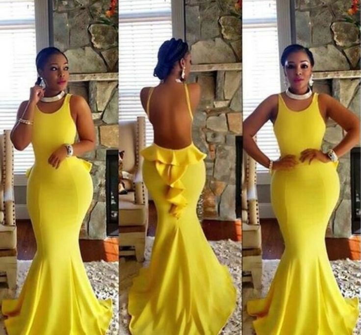 Yellow mermaid dress for wedding guests: party outfits,  Backless dress,  Bridesmaid dress,  Maxi dress,  Wedding Guests Dresses  