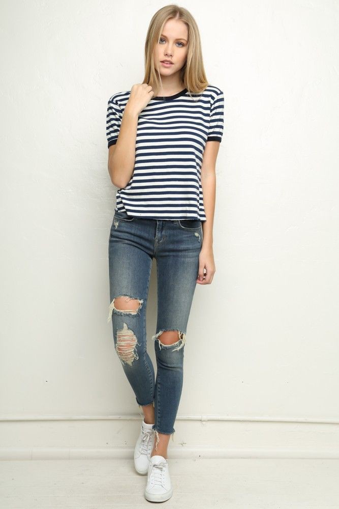 Blue & White Striped Outfit Ideas For Girls, Brandy Melville on Stylevore
