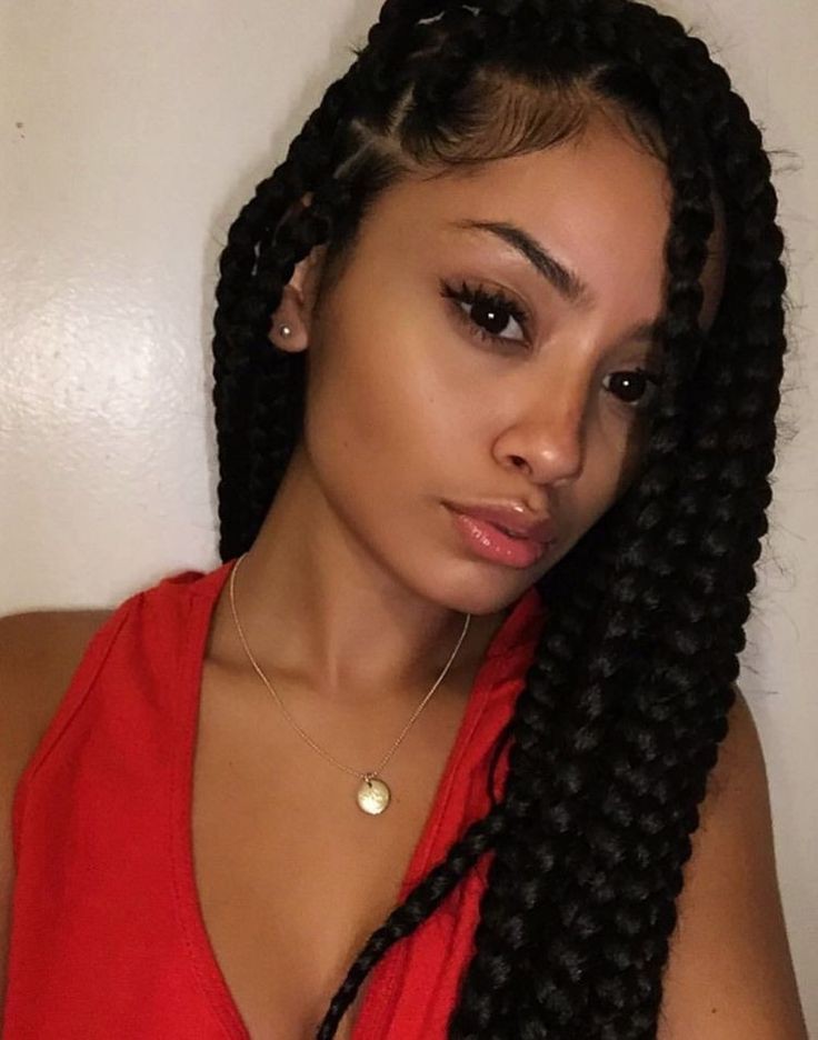 Box braids and lashes, front black braided hairstyle on Stylevore