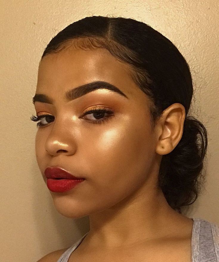 Red lipstick and highlight makeup look: Eye Shadow,  Eye liner,  African Girl Makeup  