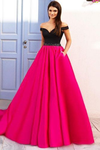 Hot Pink And Black Evening gown For Farewell party: Evening gown,  Ball gown,  Strapless dress,  Semi-Formal Wear,  Pink Outfits Ideas  