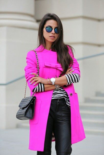 Best Hot Pink And Black Outfits For Girls: Trench coat,  Pink Outfits Ideas  