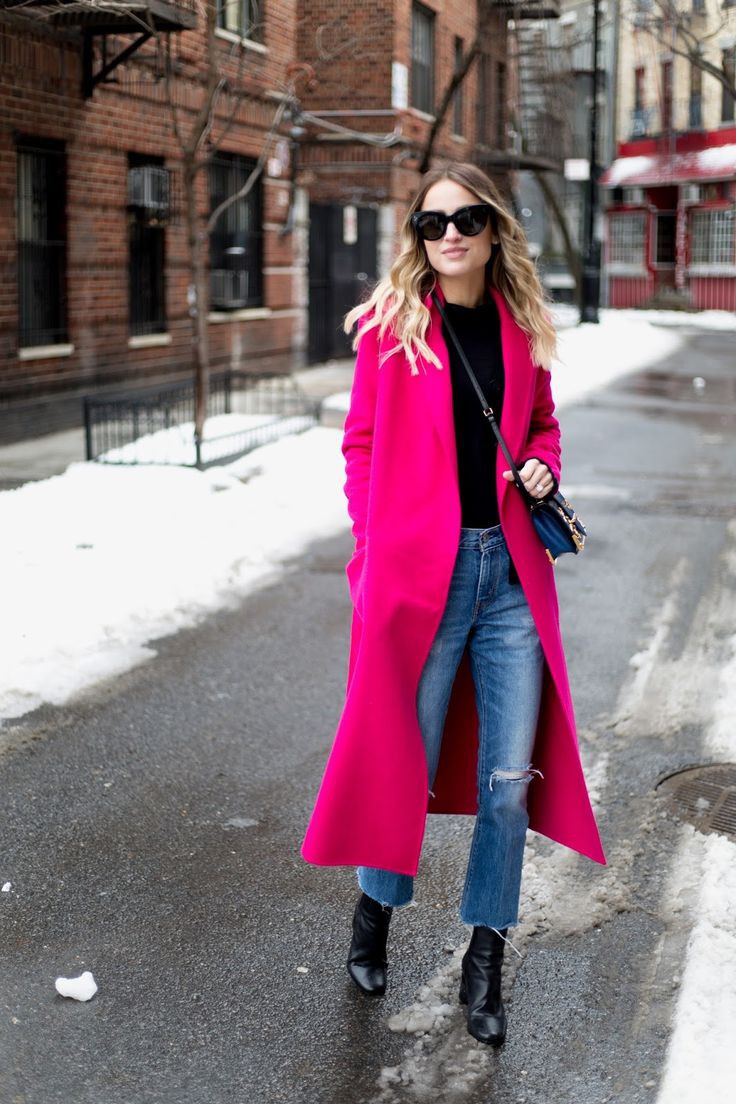 Fabulous Black And Hot Pink Long Coat Outfit: Clothing Accessories,  Pink Outfits Ideas,  Cashmere Coat  