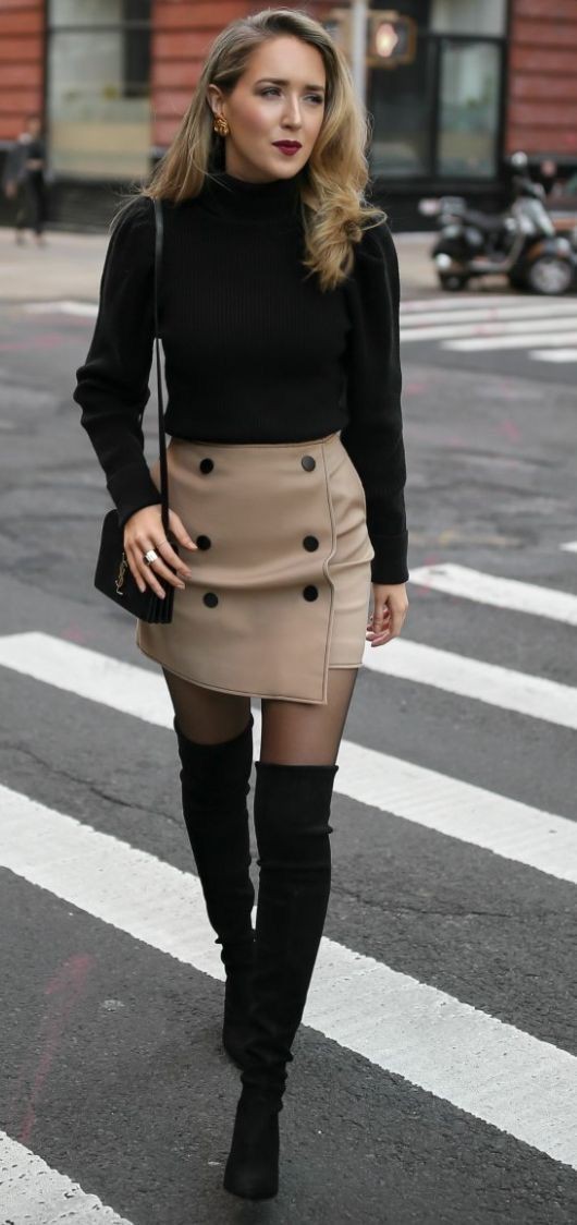 Classy winter outfits with skirt for teenage girls: winter outfits,  Over-The-Knee Boot,  Boot Outfits,  Skirt Outfit Winter  