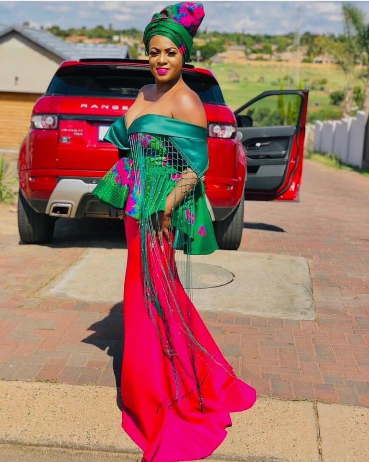 Trendy Off Shoulder Shweshwe Wedding Dresses: African Dresses,  Shweshwe Dresses,  Sotho people  