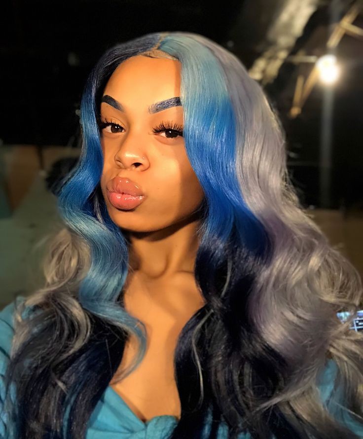 Blue And Grey Hair Color For Dark Skin on Stylevore