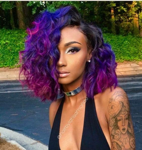 Unicorn hair on black girl: Lace wig,  Afro-Textured Hair,  Bob cut,  Short hair,  Hair Color Ideas  