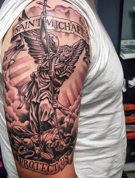 Protector Protection Guardian Michael Tattoo In Heaven: Sleeve tattoo,  Body art,  Religious Tattoos  