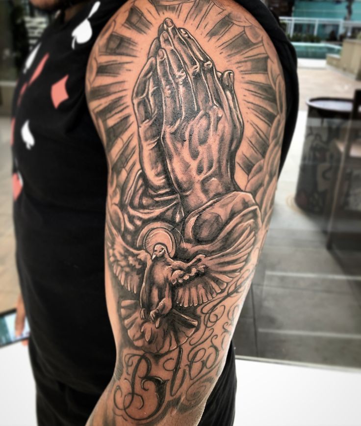 Charming Ideas For Praying Hands Religious Tattoos: Sleeve tattoo,  Body art,  Religious Tattoos  
