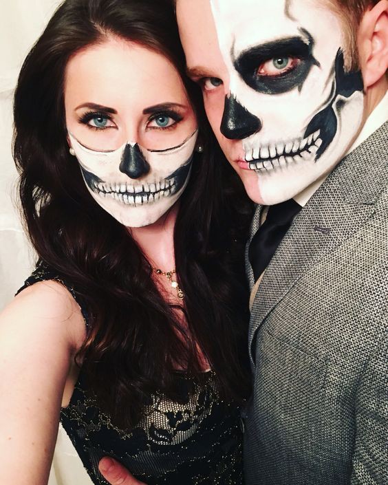 Charming Pictures Of Skeleton Couple Makeup And Halloween Costume