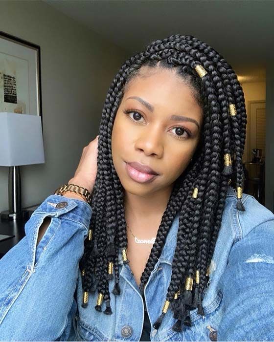 Cute Large Box Braid Hairstyle on Stylevore