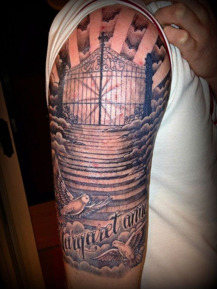 Cloud Effect Religious Sleeve Tattoos: Sleeve tattoo,  Body art,  Religious Tattoos,  Christian cross,  Temporary Tattoo  