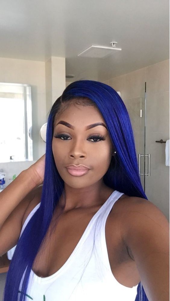 Dark Skin Dark Blue Hair On Black Girl: Lace wig,  Blue hair,  Hair Color Ideas  