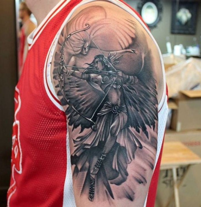 Stylish Angel bow and arrow tattoo For Men: Sleeve tattoo,  Tattoo Ideas,  Tattoo artist,  Religious Tattoos  