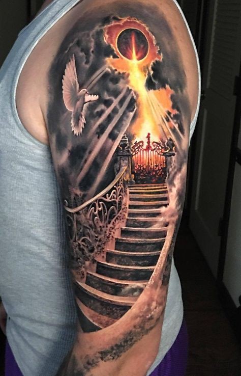 Cool Stairway To Heaven Tattoos Design: Sleeve tattoo,  Body art,  Religious Tattoos  