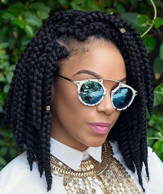 Sensational ideas on bob hairstyles braids: Afro-Textured Hair,  Bob cut,  Box braids  
