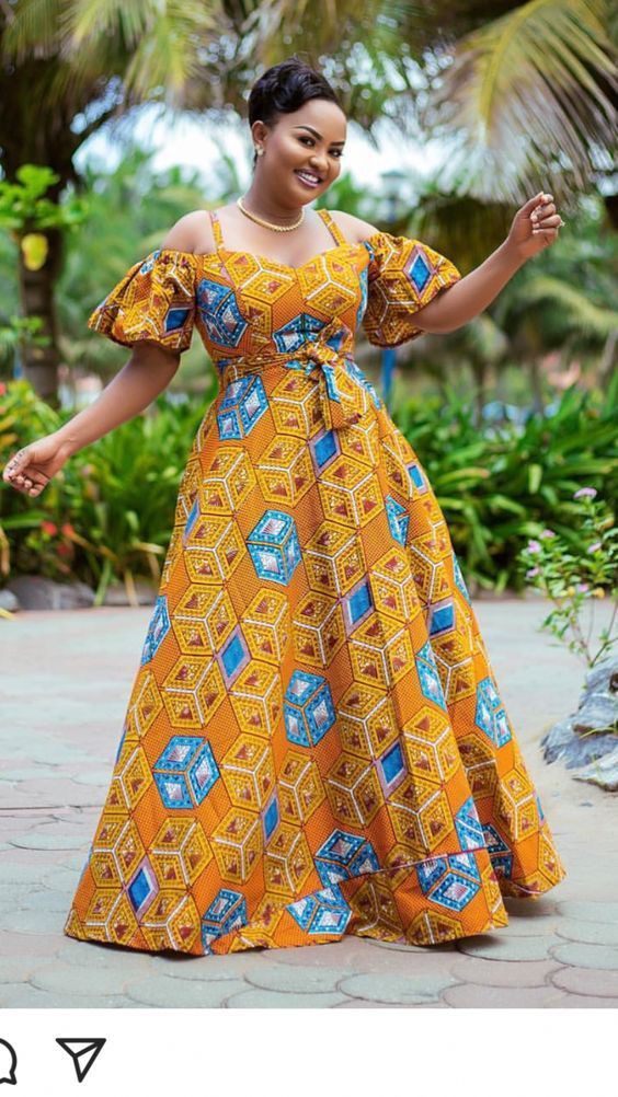 Gorgeous Ankara Long Flared Outfits Or Maxi Dress: Aso ebi,  Maxi dress,  Ankara Outfits,  V-Neck Belted Dress Outfits  