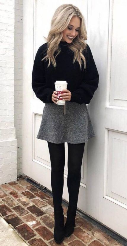 Casual black jacket with skirt for winters on Stylevore