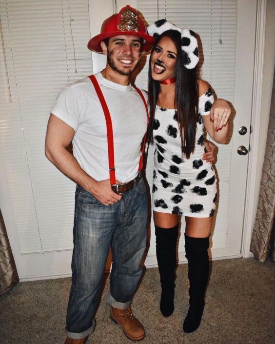 Dalmation and firefighter Halloween costume: Halloween costume,  Couple costume,  Firefighter Costume,  Couples Halloween Costumes  