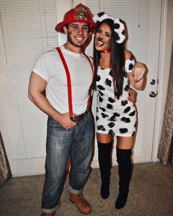 Dalmation and firefighter Halloween costume on Stylevore