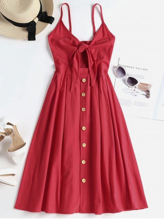 Front tie summer dress, Spaghetti strap: Spaghetti strap,  shirts,  Bow tie,  Slip dress,  Monday Outfit Ideas  