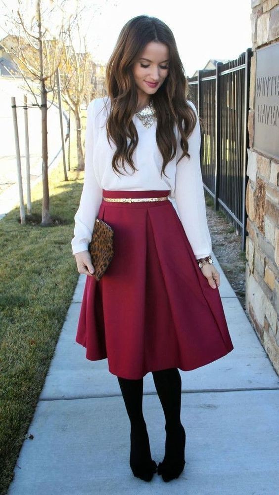 Church outfits for winter, Skater Skirt | Church Outfit Ideas | Church ...