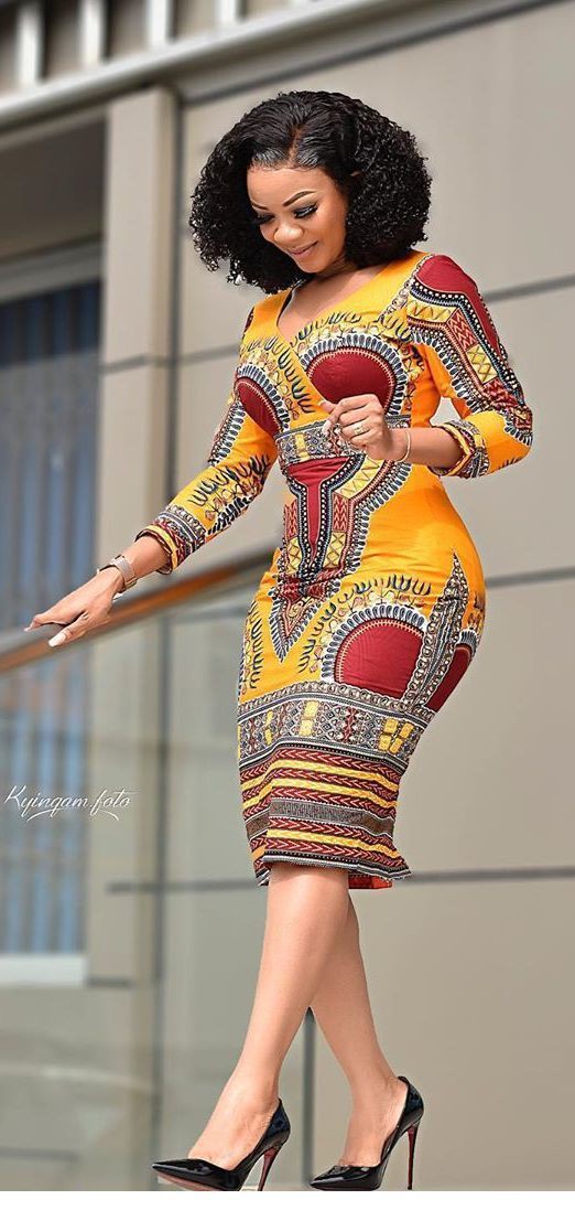 Top Yellow and Red Combination Kitenge styles for fashion: Serwaa Amihere,  GHOne TV,  Kitenge Dresses  