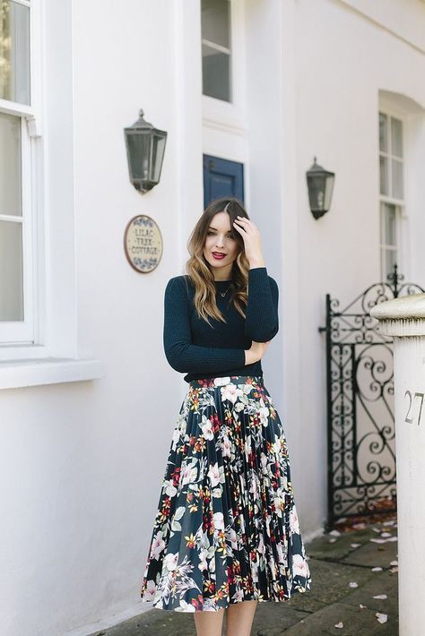 Long floral skirt outfit, Floral Midi: Floral Skirt,  Fashion week,  Church Outfit,  Floral Midi,  Twirl Skirt,  Flowy skirt,  High-Low Skirt,  Swing skirt  