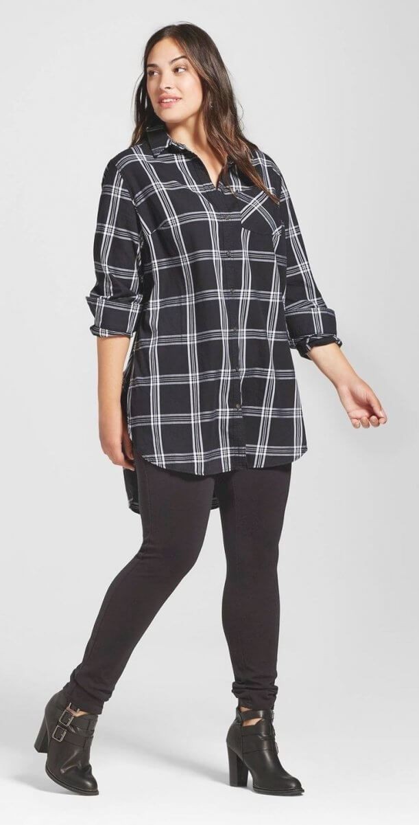 Casual clothes plus size plaid shirt: winter outfits,  Plus size outfit,  Legging Outfits,  Plaid Shirt  