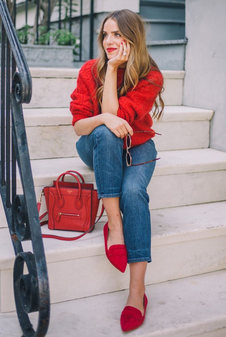 These are nice red sweater galmeetsglam: Polo neck,  Red Shoes Outfits  
