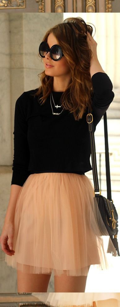 Skirt and black top, Skater Skirt: Monday Outfit Ideas  