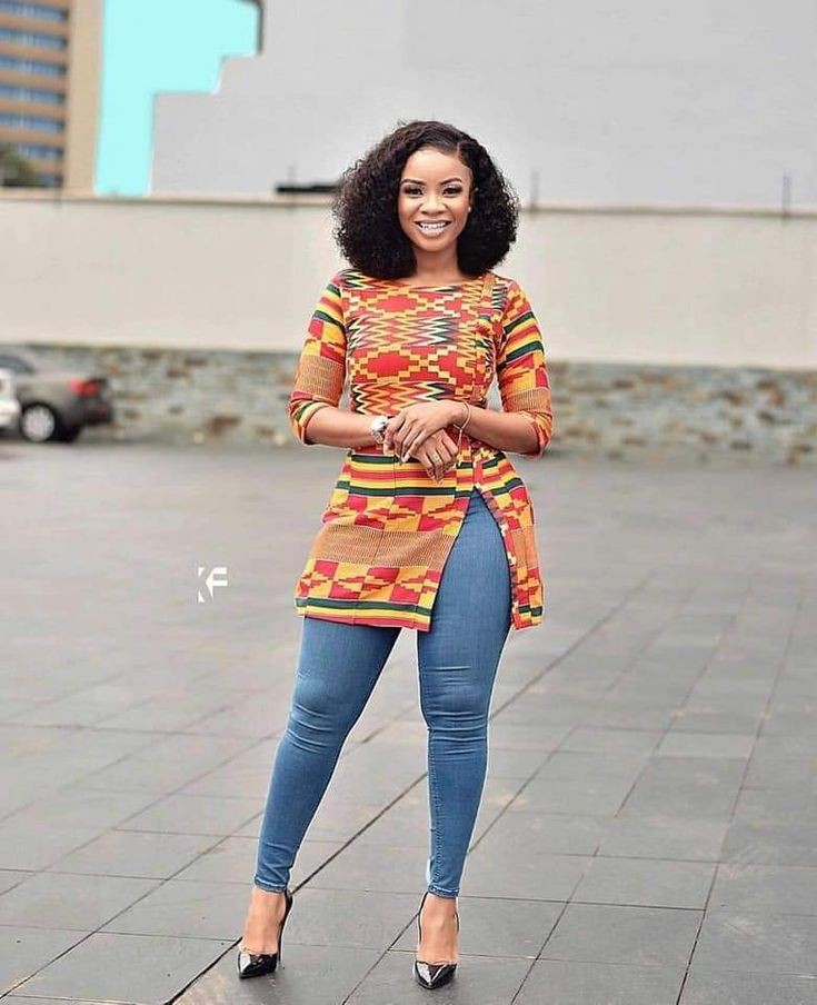jeans gown with ankara combination