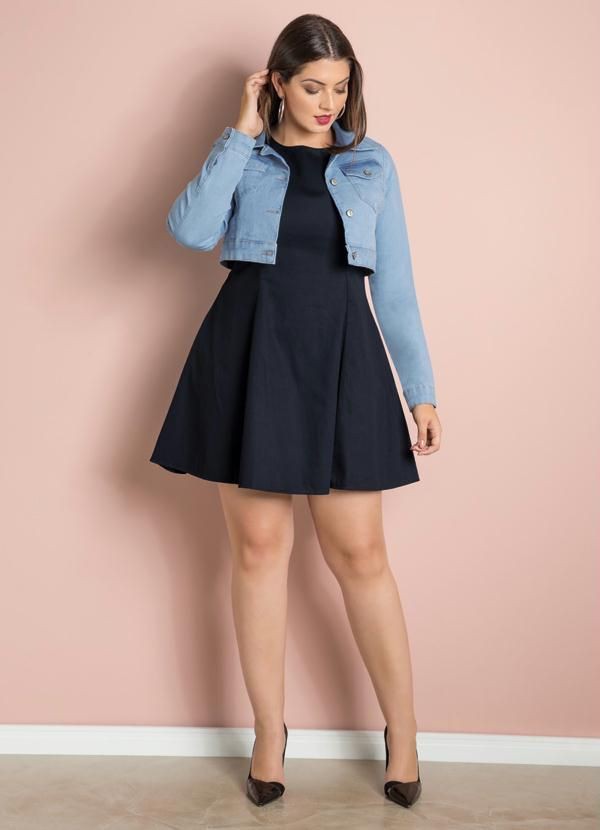 Denim Jacket With little Black Dress and Stockings