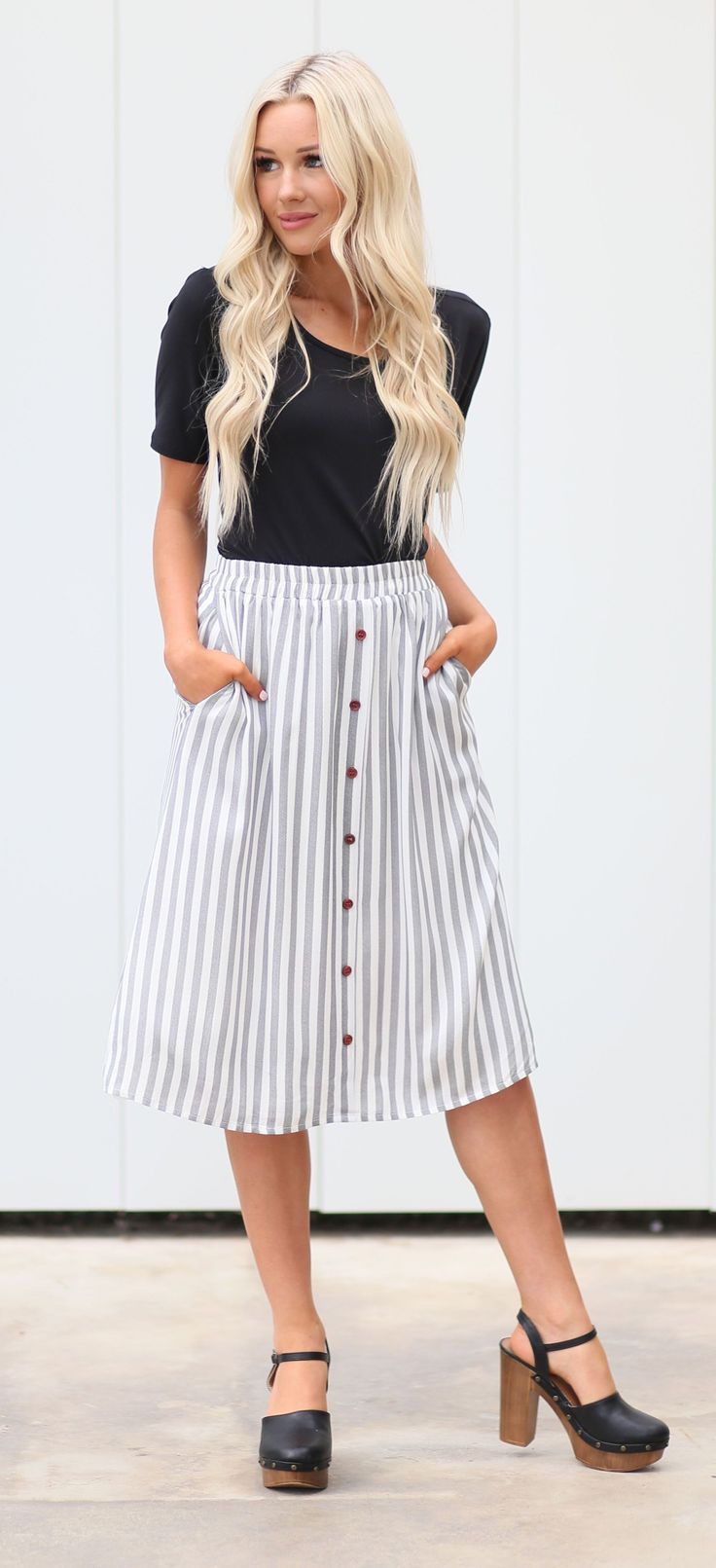 Hot weather teacher outfits summer: Fashion week,  Teachers Outfits,  Stripe Skirt  