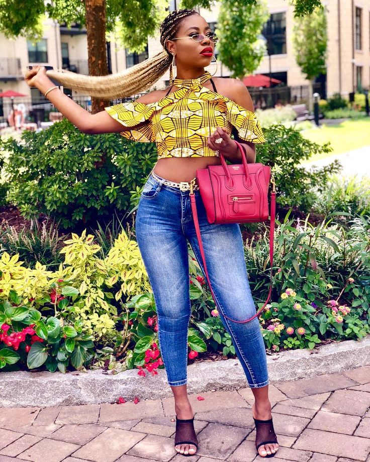 Ankara crop top on jeans: Baby mama,  Ankara With Denim  